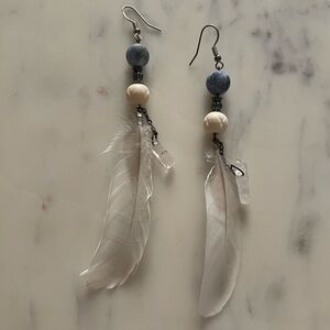 Feather & Quartz Boho Earrings